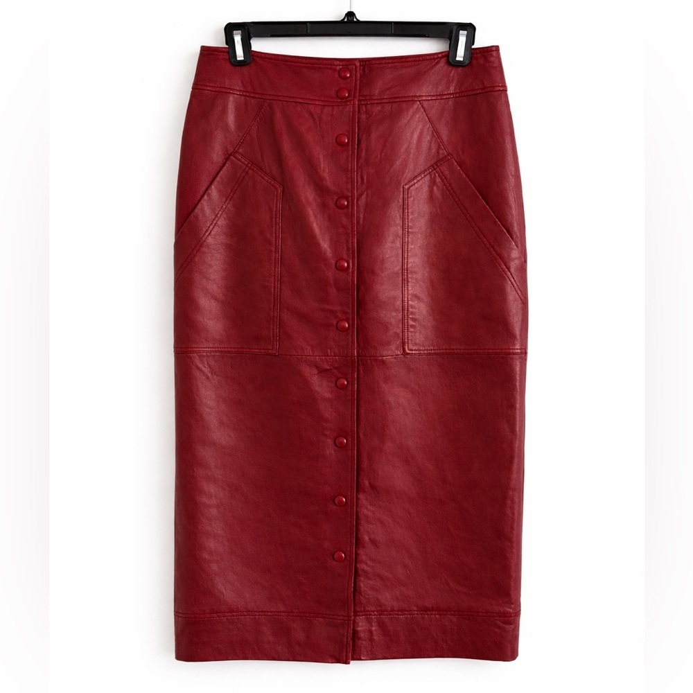 Walter Baker Noelle Wine Leather Snap Front Midi Skirt NWT Size 8